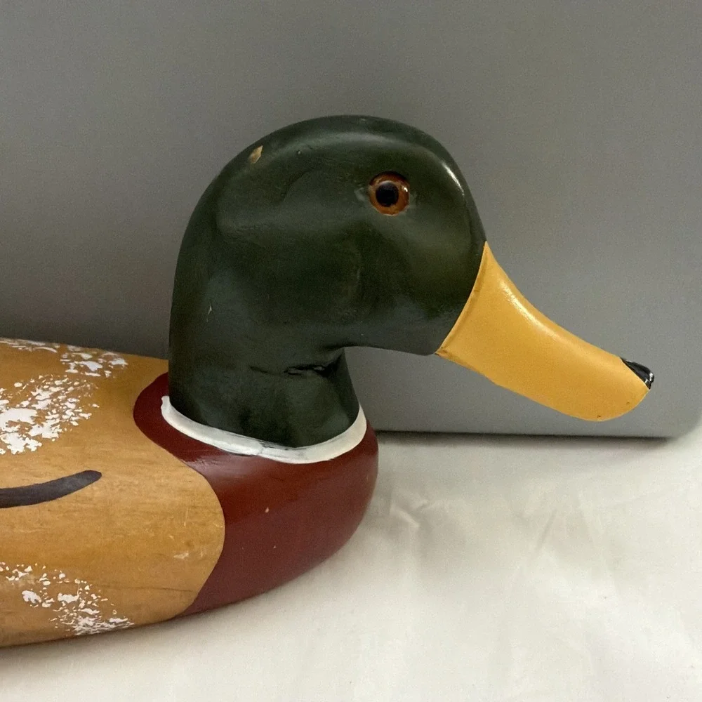 Vintage Carved large Wooden Mallard Duck Decoy Decorative Hand Painted 14